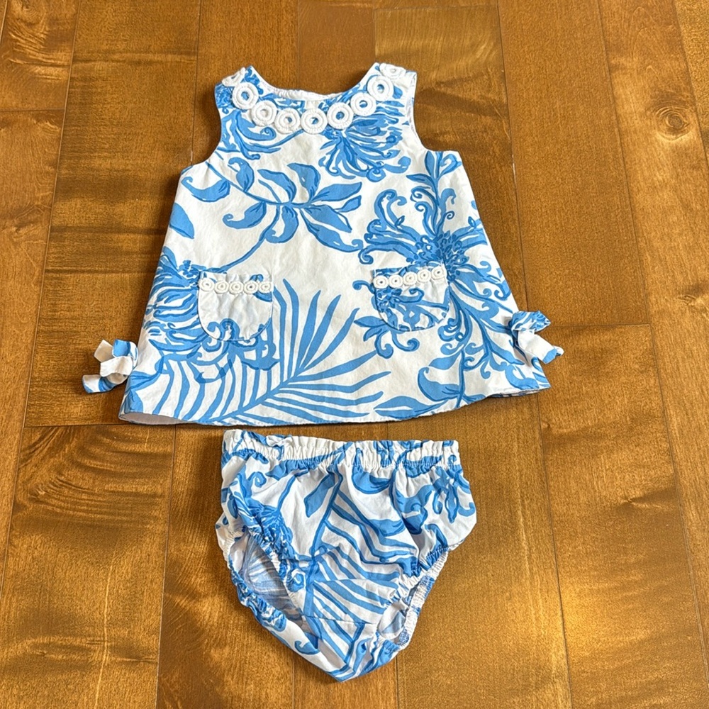 Lilly Pulitzer blue and white dress. 6-12 months